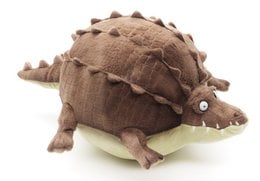 Plush crocodile toy, 37 cm long, brown in color, with textured scales and a soft, cuddly feel.