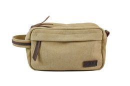 A beige, khaki-colored laptop bag with multiple compartments and a zipper closure. The bag has a rectangular shape and appears to be made of a durable, textured material.