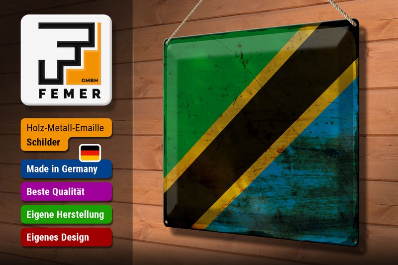 Tin Sign Flag of Tanzania 40x30cm Flag of Tanzania Rust