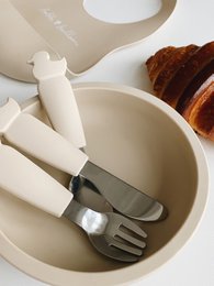 Silicone Stainless Steel Cutlery Set - Oyster Beige