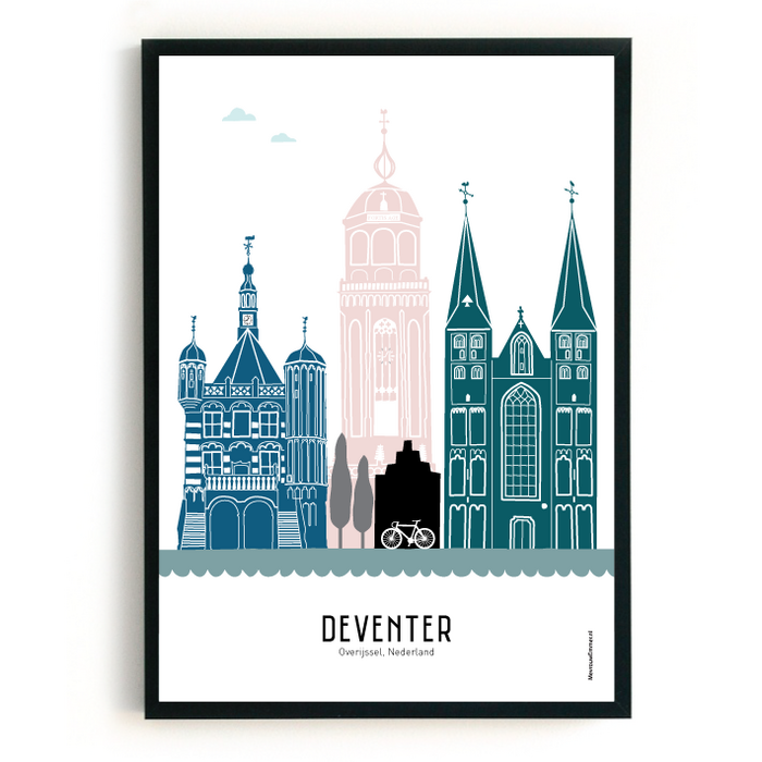 Poster skyline Deventer in kleur