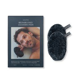 Black textured reusable cleansing pads, soft microfiber material, oval shape, gentle facial skincare.
