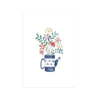 Postcard (A6) with flowers in watering can in pastel colors