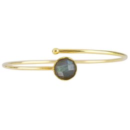 Gold bracelet with labradorite stone, suitable for children. The bracelet features a round labradorite stone set in a gold-tone metal band.