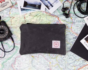 Small waxed canvas coin pouch for men, Water resistant zipper pouch, Travel pouch gadget case for cables