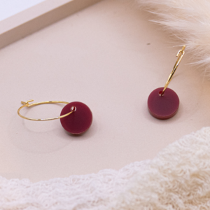 Hoop earrings circle red - earrings dark red dot in gold
