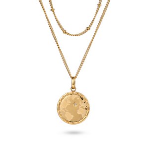 Gold World Map Pendant Necklace