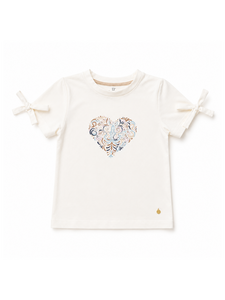Weißes T-Shirt für Mädchen mit Herzdruck und Schleifen – Funkle Premium Jersey