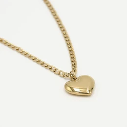  Gold chain necklace with heart pendant, shiny metal, romantic jewelry accessory