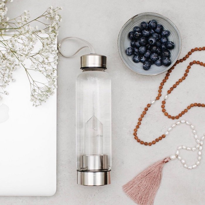 Clear Quartz Crystal-Infusion Gem Water Bottle