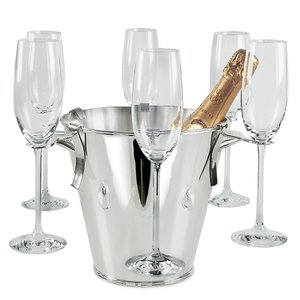 EDZARD Sektkühler Flaschenkühler Calo mit 6 Glashaltern, schwerversilbert, Höhe 21 cm