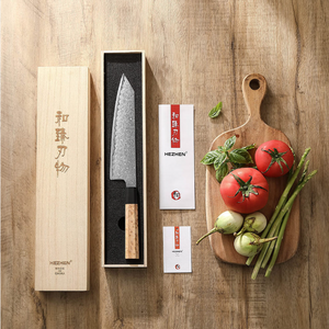 🔪 Hezhen 8.5 "Bunka Chef-mes-49-laags Damascus Blue Steel No.2 Core (PM8B-QF)