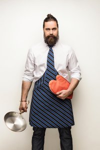 Krawattenschürze / Koch, Schwarz-Blau-Weiß