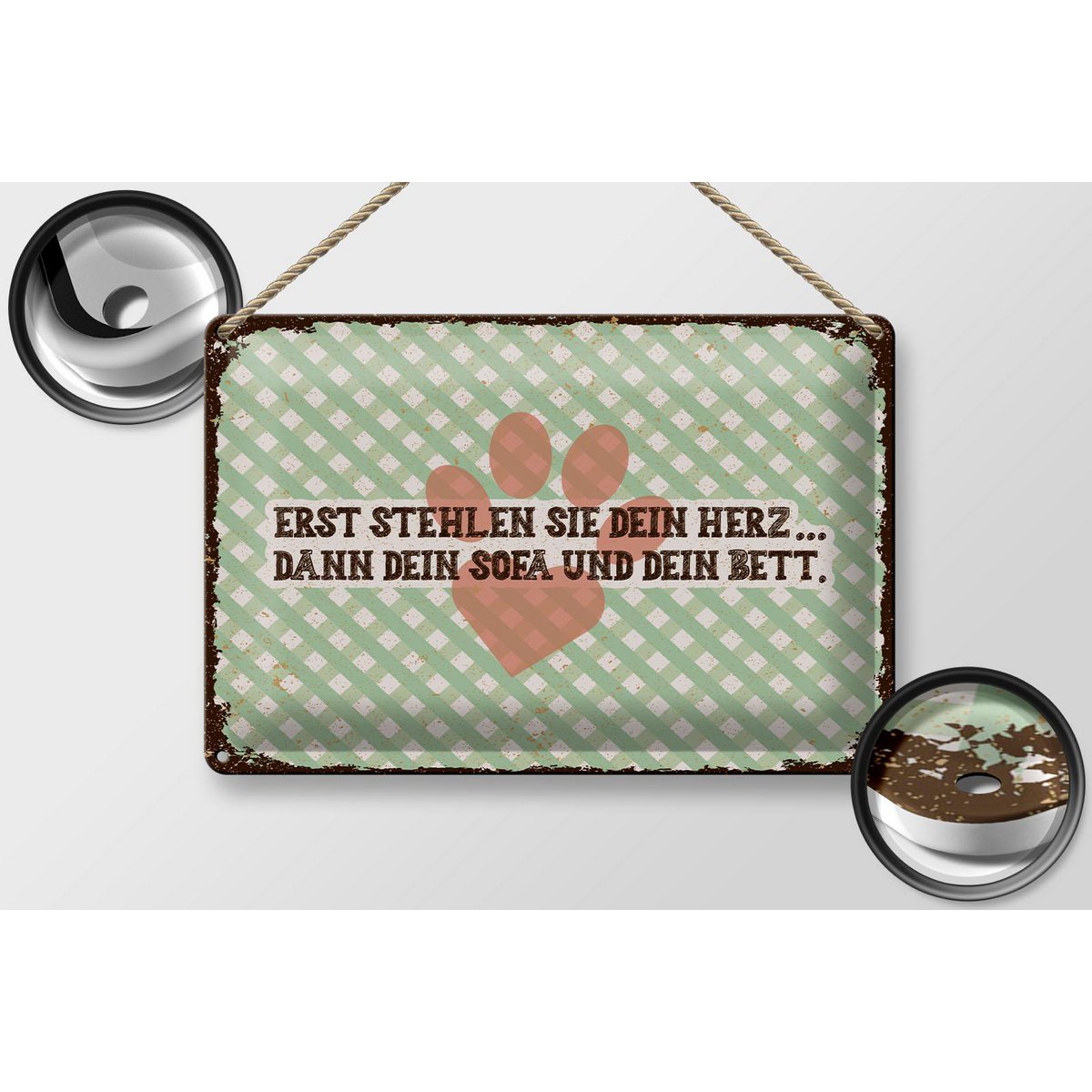 Blechschild Tiere 20x30 cm erst stehlen sie dein Herz dann Sofa und Bett Schild