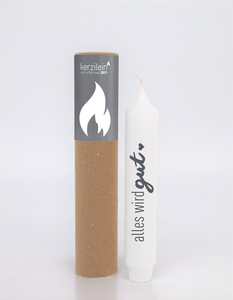 Stabkerze, weiß/anthrazit "Alles wird gut"