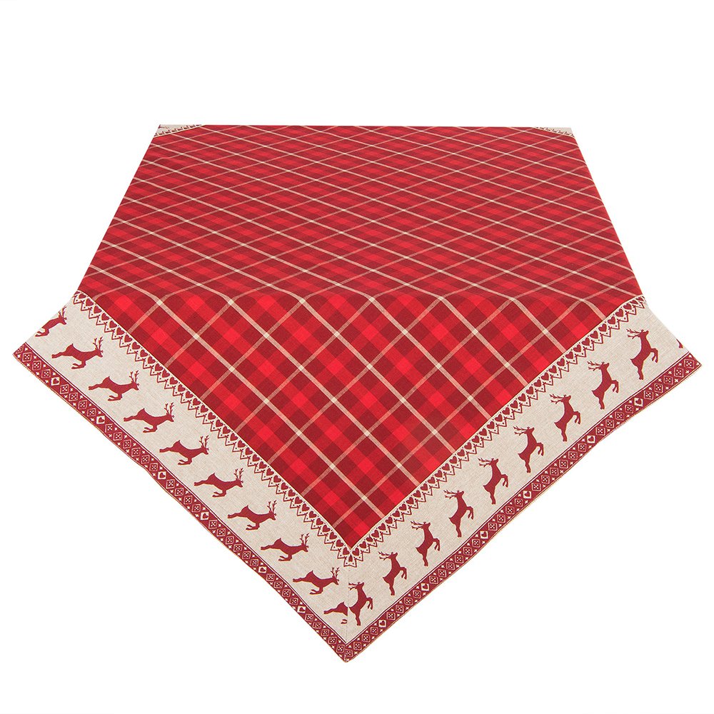 Vierkant Tafelkleed Kerst 100x100 cm Rood Beige Katoen Hert Tafellaken
