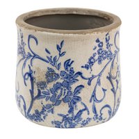 Bloempot Ø 17x16 cm Blauw Wit Keramiek Bloemen Bloempot Binnen