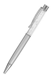  Silver-colored metal ballpoint pen with crystal accents.