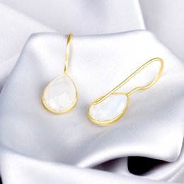 Moonstone Gemstone Earrings - 925 Sterling Gold Plated - OHR925-104