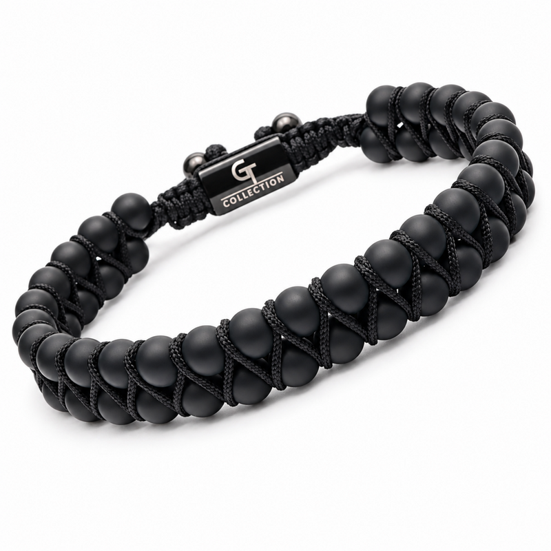 Men's BLACK ONYX Double Bead Bracelet