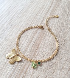 18K gold plated double chain butterfly and Emerald bracelet