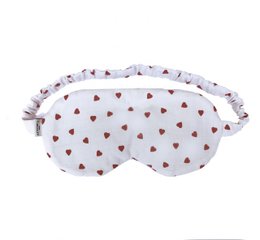 Soft, plush eye mask with red heart patterns, designed for relaxation and comfort.