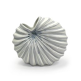  Tall, cylindrical vase in a new blue color line, featuring a pleated, fan-like design that creates a striking visual effect.