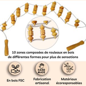 Wooden Massage Strap - Anti-Cellulite Draining Massager - 10 Stimulation Zones - Manual Back and Body Muscle Massager