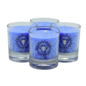 Visuddha CHAKRA candle, 30114, approx. 6 cm, set of 4, LIGHT BLUE