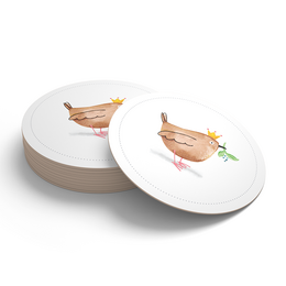 Set of 5 round coasters featuring colorful illustrations of stylized birds.