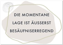 A postcard with the German text "Die momentane Lage ist äußerst besäufniserregend" which translates to "The current situation is extremely intoxicating."