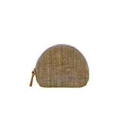 Herringbone pattern cosmetic case in green, made of durable material, compact and portable design, suitable for storing makeup, toiletries, or other small items.