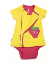 Zip-Up Strawberry Applique Pocket Dress