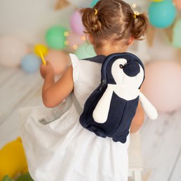 Blå 100% bomuld Penguin rygsæk 30X17X21cm