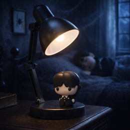 Miniature LED lamp with removable figure, suitable for kids' room, features a whimsical design with a character figure.