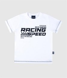 Kids t-shirt racing speed design checkered flag graphic white green short sleeves