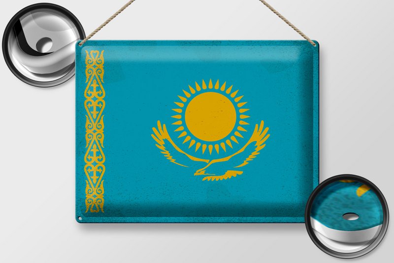 Tin Sign Flag of Kazakhstan 40x30cm Kazakhstan Vintage