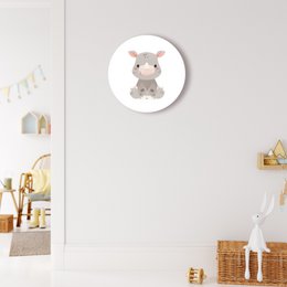 Round wall decor with a cute rhinoceros design, available in multiple sizes for a child's room.