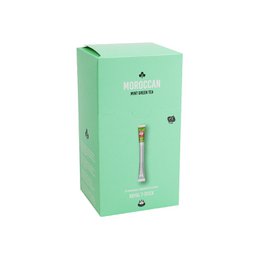  Green tea with mint flavored beverage in a green and white package with a mint leaf graphic.