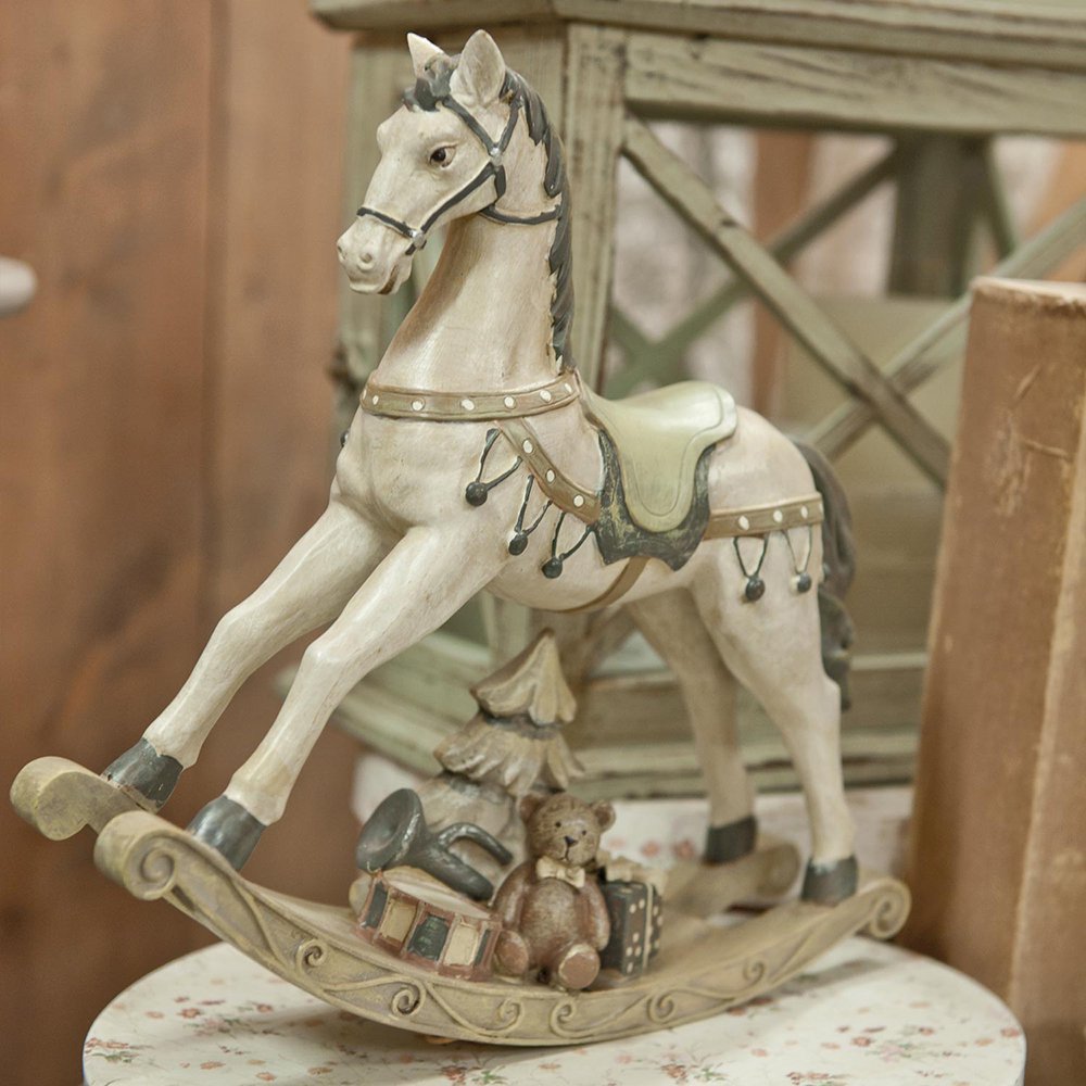 Beeld Paard 30x8x27 cm Wit Polyresin Kerstdecoratie