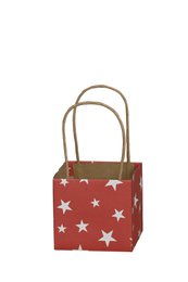  Red paper bag with white stars pattern, square shape, rope handles, gift bag