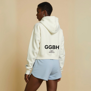 Crop hoodie with zipper "GGBH" - white