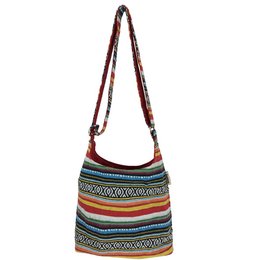Sunsa hobo bag. Striped woven cotton pouch bag. Ladies/ girls shoulder bag with adjustable handle. Lightweight large fabric bag with zip closure.