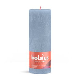  A tall, cylindrical sky blue pillar candle from the Bolsius Rustic Candle collection.