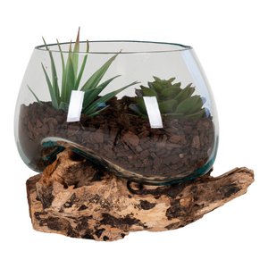 San Marino Waterdrop - Natuurlijk, Teakhout/Glas/Staal, 15x15x15 cm