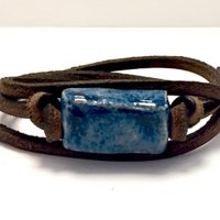 Men's bracelet ceramic block jeans on leather lace