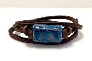 Men's bracelet ceramic block jeans on leather lace