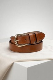 Camel brown leather belt, 3cm width, silver buckle, classic style, versatile accessory