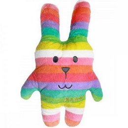 Colorful plush rabbit toy with a vibrant rainbow design. Soft and cuddly with a friendly expression.