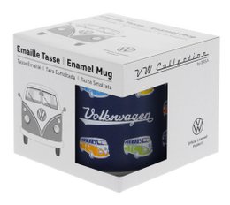 Volkswagen VW T1 Bus Emaille-Tasse, 500 ml, in Geschenkbox – Bus Parade/Blau